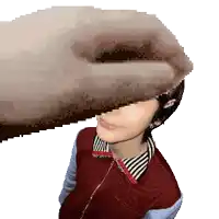 a pixel art of a hand touching a person 's head