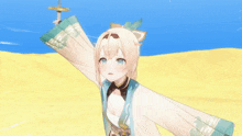 a girl with a cat ear is holding a sword in her hand