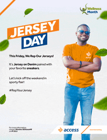 an advertisement for jersey day shows a man in an access shirt