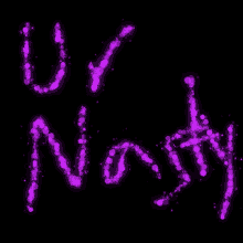 the word nasty is written in purple letters on a black background