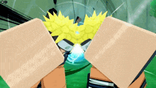 a screenshot of a video game shows a character with a naruto symbol on their chest