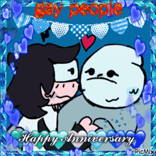 a happy anniversary greeting card with cartoon characters