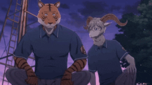 a cartoon of a tiger and a goat standing next to each other