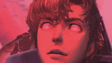 a close up of a person 's face with glowing eyes