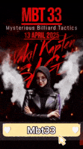 a poster for mysterious billiard tactics on april 13th