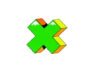 a cartoon drawing of a green and orange block on a white background