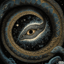 a painting of an eye in the middle of a spiral with pixiz written on the bottom right