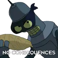 a picture of a robot with the words " no consequences " on the bottom