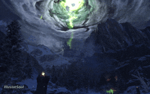 a painting of a snowy mountain landscape with illusive soul written on the bottom right
