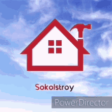 a logo for sokolstroy shows a house with a hammer on top