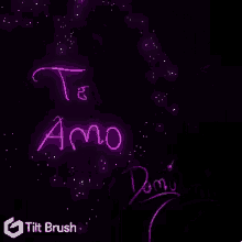 the words te amo are written in purple on a black background