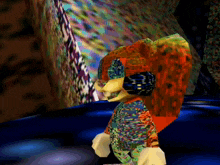 a cartoon character is wearing a colorful outfit