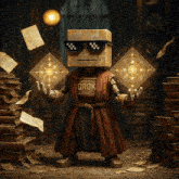 a robot wearing sunglasses and a robe with the word grok on it
