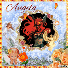 a picture of angels and flowers with the name angela at the top
