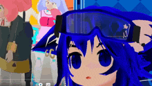 a cartoon of a girl wearing a pair of goggles with the number 1 on it