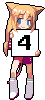 a pixel art of a cat girl holding a sign with the number four on it .