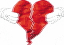 a cartoon drawing of a broken heart with gloves holding it