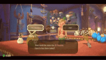 a video game screen shows a man talking to another man