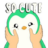 a cartoon of a penguin with the words so cute written on it