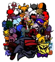 a drawing of a bunch of cartoon characters with the number 7 on the bottom