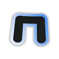 a black and blue sticker with a white border