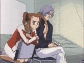 a man and a woman are sitting next to each other in an anime scene