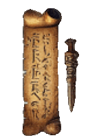 a scroll with arabic writing on it next to a dagger
