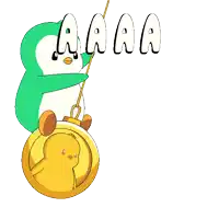 a cartoon penguin is holding a gold coin with the word aaa written on it