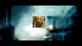 a picture of shrek is displayed on a window
