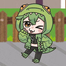 a cartoon drawing of a girl wearing a green hoodie