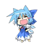 a cartoon drawing of a girl with blue hair wearing a blue dress