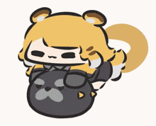 a cartoon drawing of a bear laying on a black dog