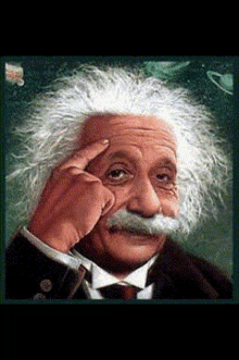 a painting of albert einstein with his hand on his head
