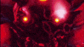 a close up of a monster with red eyes and glowing yellow eyes