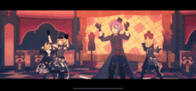a group of anime characters dancing on a stage