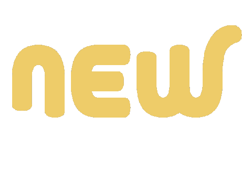 the word new is displayed in pink and yellow letters