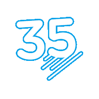 a blue line drawing of the number 35 with a hand reaching out
