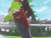 a cartoon drawing of a man holding a red shield