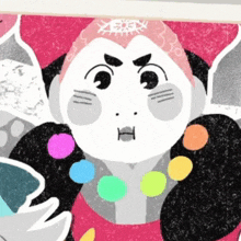 a cartoon drawing of a person with a pink headband