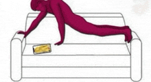 a drawing of a person doing push ups on a couch with a cell phone on the floor .