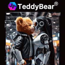 a teddy bear is kissing a robot on the cover of a teddy bear magazine