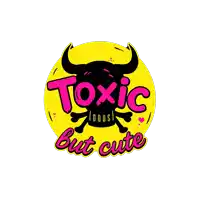 a logo that says toxic but cute with a bull and skull