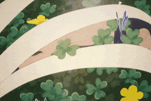 a painting of a person surrounded by flowers and leaves