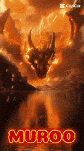 a picture of a burning dragon with the name muroo on it
