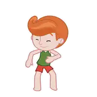 a cartoon boy with red hair and a green tank top