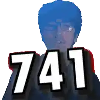 a pixelated image of a man with glasses and the number 741 in front of him