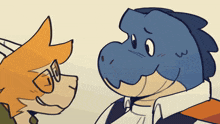 a cartoon drawing of a boy and a blue dragon