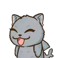 a cartoon drawing of a gray cat with its tongue out