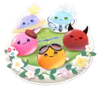 a group of cartoon characters are on a plate with flowers and leaves