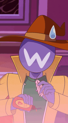 a cartoon character with a w on his face